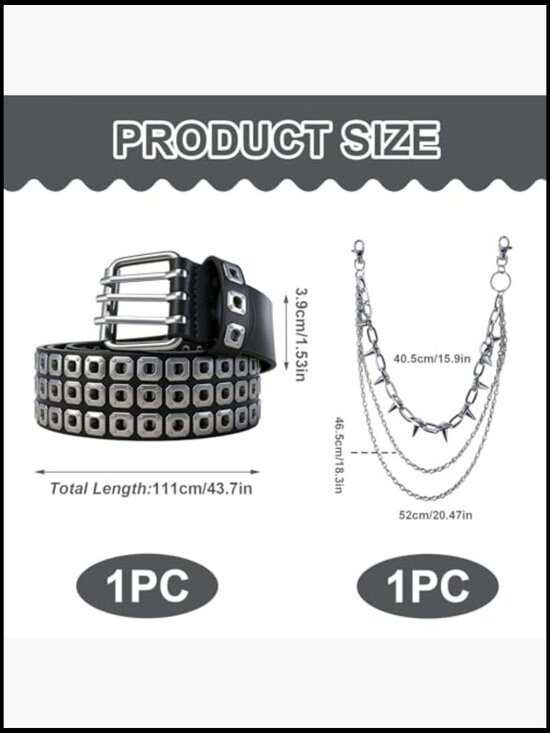 Studded Belt Y2K Spiked Chain Riveted Leather Punk Gothic Waistband main image 4